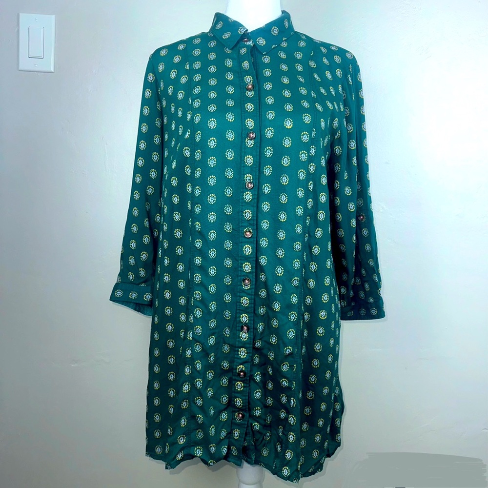 Maeve By Anthropologie Green Yellow Pattern Quarter Sleeve Button Up Blouse Sz S